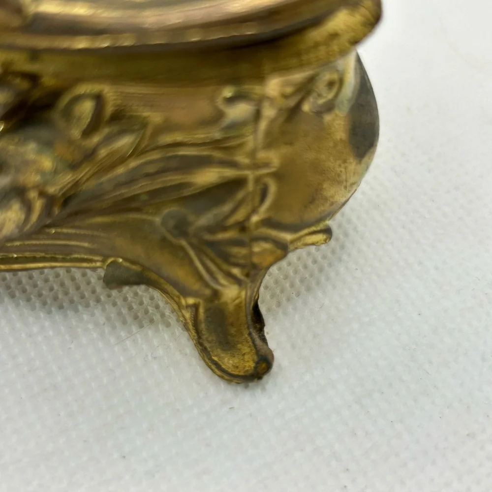 Vintage Box Art Nouveau Gold Victorian Metal Floral Jewelry Casket Footed